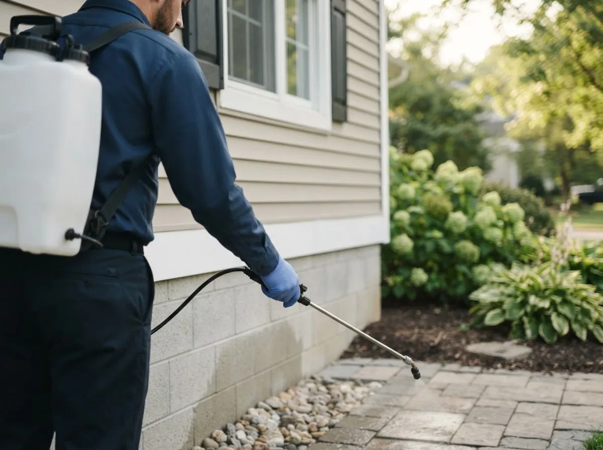 Pest control technician inspecting a home in Albion, IL
